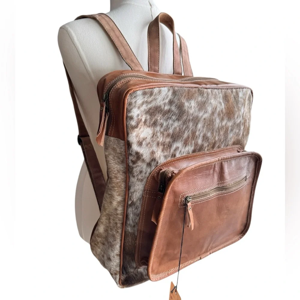 NWT Chloe & Lex Fabulous Cowhide Large Leather Brown Backpack - FABULOUS!